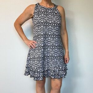 MSK Black and White Ruffled Tiered Sundress